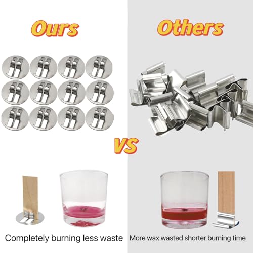 Upgraded 150pcs Wooden Candle Wicks and Stands 5.1 X 0.5 Inch Natural Candle Wood Wicks with Iron Base, Candle Cores for DIY Candle Making Craft Phinicco