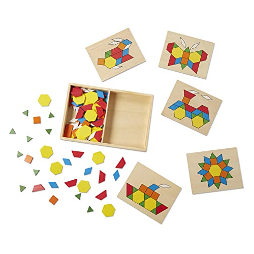 Melissa & Doug Pattern Blocks and Boards - Wooden Classic Toy With 120 Solid Wood Shapes and 5 Double-Sided Panels, Multi-colored - STEAM Animals, Melissa & Doug