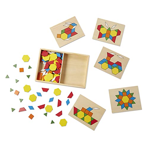 Melissa & Doug Pattern Blocks and Boards - Wooden Classic Toy With 120 Solid Wood Shapes and 5 Double-Sided Panels, Multi-colored - STEAM Animals, - WoodArtSupply