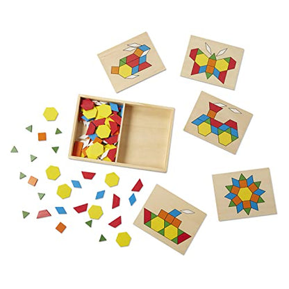 Melissa & Doug Pattern Blocks and Boards - Wooden Classic Toy With 120 Solid Wood Shapes and 5 Double-Sided Panels, Multi-colored - STEAM Animals, - WoodArtSupply