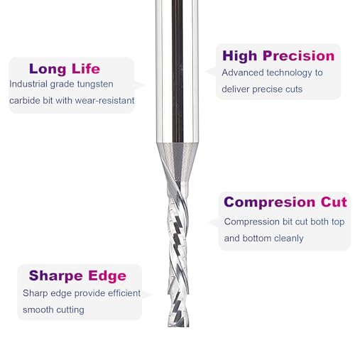 SpeTool Spiral Router Bits Up&Down Compression Bit 1/8 inch Cutting Diameter, 1/4 inch Shank HRC55 Solid Carbide CNC End Mill for Wood Carving - WoodArtSupply