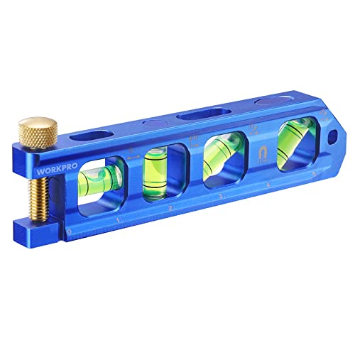 WORKPRO Conduit Bending Level, Magnetic Torpedo Level, Pipe Level, Bubble Vials for 0°/90°/30°/45° Measurements, Aluminum Alloy Construction, WORKPRO
