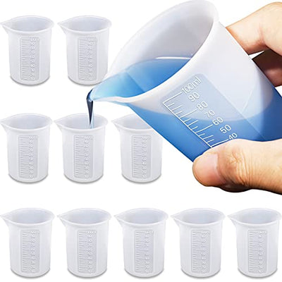 Moukiween 10pcs Silicone Measuring Cups for Resin,100ml Mixing Cups for Resin DIY Craft Jewelry Making Paint Pouring Cup, Non-Stick Clearer Precise