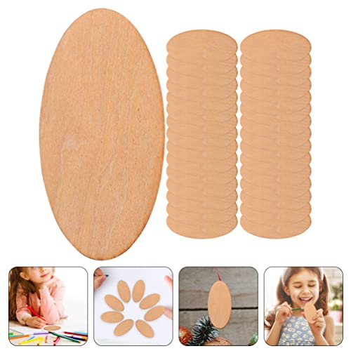 COHEALI 50pcs Wood Round Cutouts Unfinished Oval Wood Shapes Pieces Wood Discs Slices Oval Wood Embellishments for DIY Craft Wedding Christmas Decor COHEALI