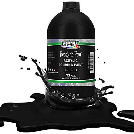 POURING MASTERS Jet Black Acrylic Ready to Pour Pouring Paint - Premium 32-Ounce Pre-Mixed Water-Based - for Canvas, Wood, Paper, Crafts, Tile, Rocks Pouring Masters
