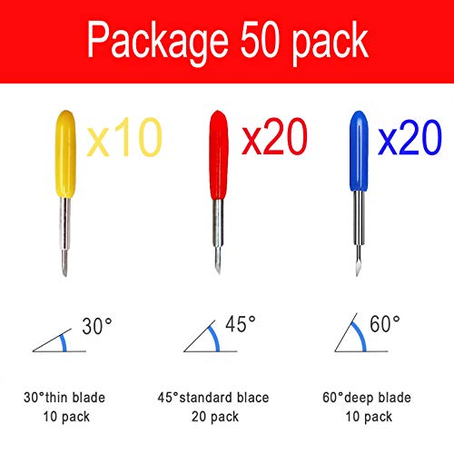 50Pcs Replacement Cutting Blades for Cricut Explore Air/Air 2/Air 3/Maker/Maker 3, Include 10Pcs Fine Point Blades, 20Pcs Standard Blades, 20Pcs Deep ArtCute