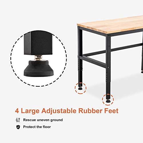 MCombo 48" Adjustable Workbench with Oak Wood Top, Overall Steel Frame Worktable for Garage, Workstation for Workshop and Home Improvement WD48 - WoodArtSupply