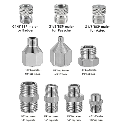 HUBEST Multi-Size Airbrush Adapter Set Air Brush Fitting Connector Kit Airbrush Accessories for Air Compressor, Badger Paasche Aztec Airbrush - WoodArtSupply