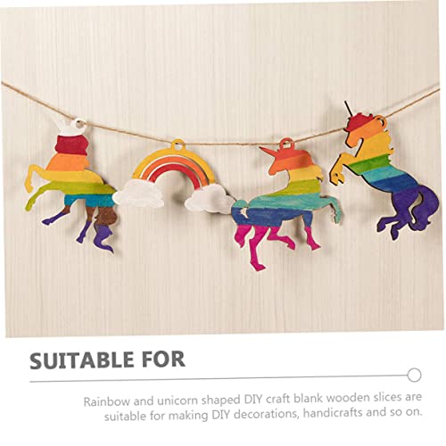 Parliky 1 Set Unicorn Chips Unfinished Wood Slices Rustic Wooden Embellishments Wooden Rainbow to Wood Shapes Craft Wood Trim Unicorn Wood Cutout for Parliky