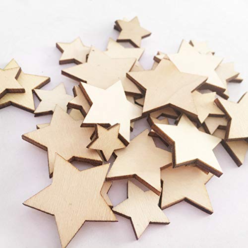 Sewroro 200pcs Wooden Stars Unfinished Wood Star Pieces Mini Unfinished Wood Craft Star Craft Wood for Making Wedding Crafts Sewroro