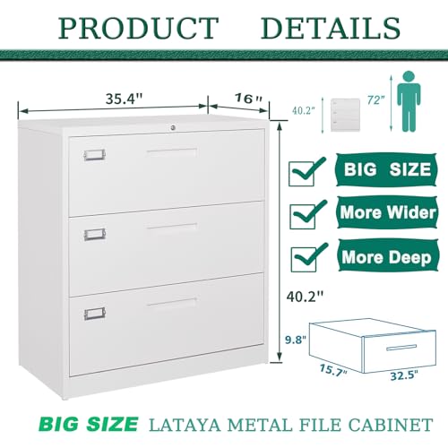 Letaya 3 Drawer File Cabinets with Lock,Metal Lateral Filing Cabinets for Home Office Organization Hanging Storage Letter/Legal/F4/A4(Assembly Letaya