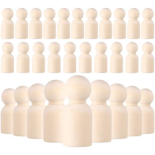 Gadpiparty 30pcs Unfinished Wood Peg Dolls Small Wooden Sculpture DIY Painting Wooden Ornament Craft Children Toys for New Year Festival Decorations
