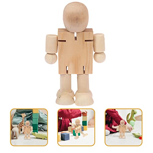 Kisangel 4pcs Wooden Robot Kids Wooden Toys Arts and Crafts for Unfinished Bodies Joint Figure Wooden Doll Adjustable Wooden Figure Paintable Wooden Kisangel