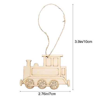 TEHAUX 20pcs Unfinished Train Wood Ornaments, Train Shape Wooden Pendant Creative Wood Train Crafts Cutouts Blank Wood Natural Slices for DIY Crafts - WoodArtSupply