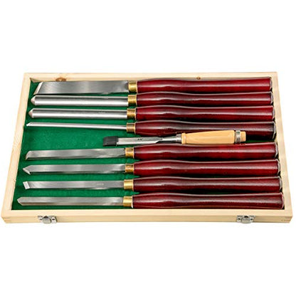 Mophorn Woodworking Lathe Chisel Set 8 Piece Set Lathe Chisel HSS Steel Blades Wood Turning Tools Wooden Case for Storage for Wood Carving Root - WoodArtSupply