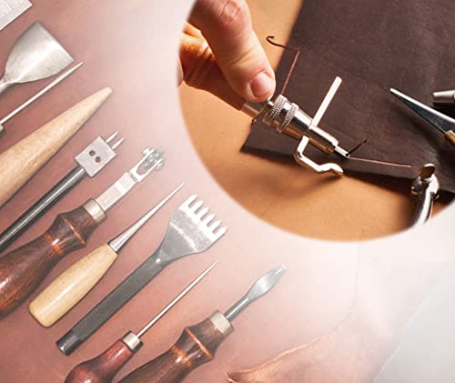 18Pcs Leather Stitching Working Tools kit Leather Craft Tools Perfect for Stitching Punching Cutting Sewing Leather Craft Making DIY Leathercraft NOTETOUPT