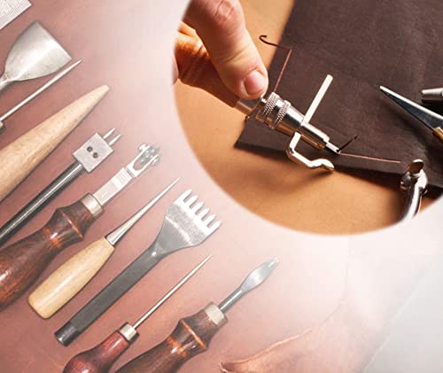 18Pcs Leather Stitching Working Tools kit Leather Craft Tools Perfect for Stitching Punching Cutting Sewing Leather Craft Making DIY Leathercraft