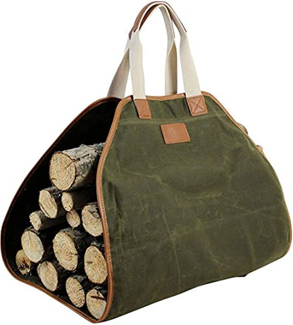 Canvas Log Carrier Bag,Waxed Durable Wood Tote,Fireplace Stove Accessories,Extra Large Firewood Holder with Handles for Camping Best Gifts - WoodArtSupply