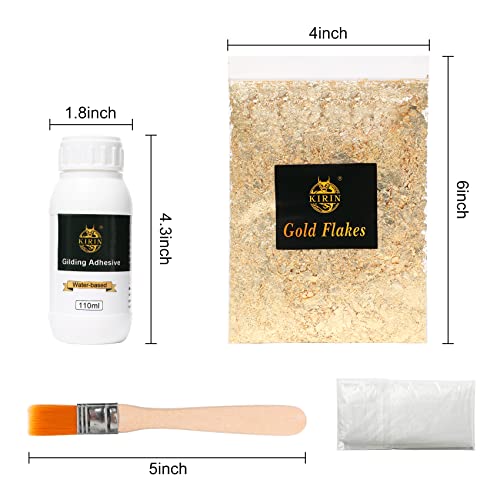 110ml Gilding Adhesive, 5g Gold Flakes Kit with The Gold Metal Leaf Adhesive, Epoxy Resin Water Based Glue for Gold Leafing Canvas,Gold Leaf KIRIN