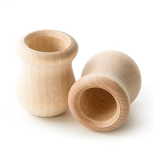 Pinehurst Crafts Unfinished Wooden Bean Pot Candle Cup, Great for Mini Candlestick, Honey Pot or Flower Pot, 1-Inch Tall (1/2" Hole), Pack of 10 - WoodArtSupply