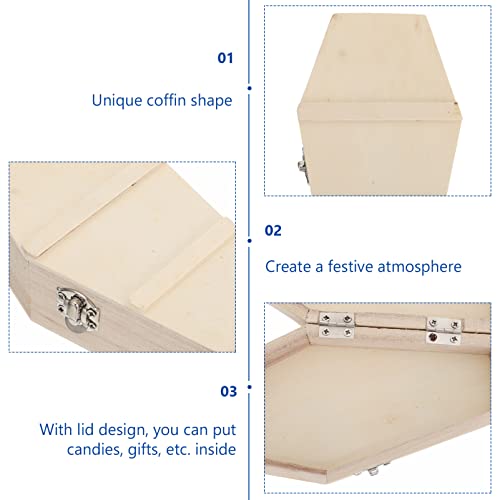 STOBOK Halloween Wooden Coffin Box: Large Unfinished Wood Fillable Hinged Box DIY Keepsake Casket Coffin Ring Box Pet Casket Wood Coffin Tray Locking STOBOK