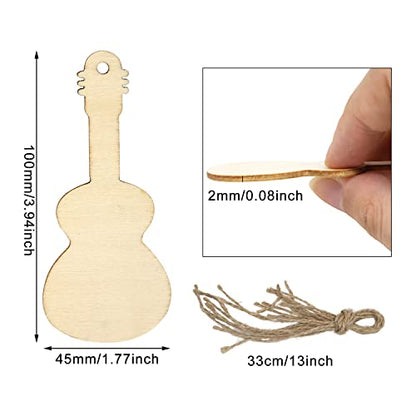 Honbay 20PCS Unfinished Guitar Shaped Wooden Cutouts Music Themed Wood Discs Slices with Twines for DIY Crafts Home Decoration Craft Project