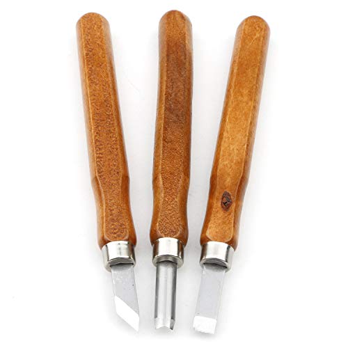 3Pcs Set SK5 Carbon Steel Unxuey Wood Carving Tools Set Handmade Wood Crafts Mini Chisel Steel with Hand Handle for Printmaking, Engraving Seals, Unxuey