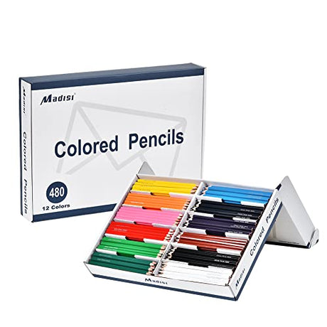 Madisi Colored Pencils Bulk - Pre-Sharpened - 12 Assorted Colors - 480 Bulk pack Madisi