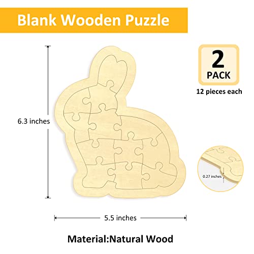 2 Pack Blank Puzzle Easter Bunny Shape with 12 Pieces to Draw on, Personalized Easter Basket Stuffers, Custom Puzzle 5.5x6.3 Inches for Crafts & DIY, - WoodArtSupply