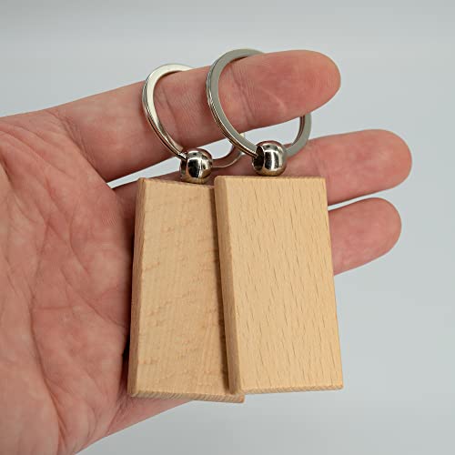 20 Pack Unfinished Wood Engraving Blanks Wooden Blanks Keychain (Rectangle-1)