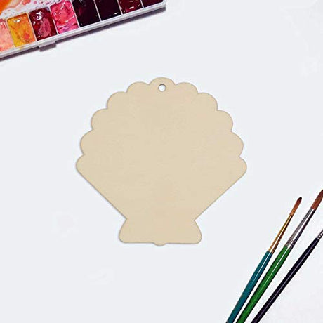 JANOU 20pcs Shell Shape Unfinished Wood Cutouts DIY Crafts Blank Hanging Gift Tags Ornaments with Ropes for Summer Ocean Sea Theme Party Decoration, JANOU
