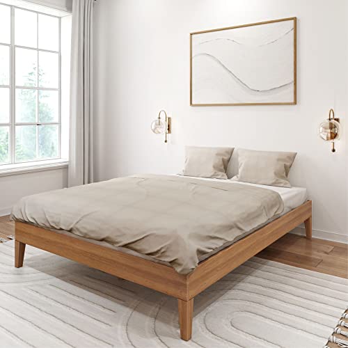 Plank+Beam Solid Wood Platform Bed Frame, Strong Wood Slat Support, No Box Spring Needed, Easy Assembly, Matte Pecan, Queen Plank+Beam
