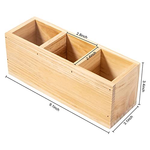Useekoo Wood Pencil Holder, Wood Desk Organizers and Accessories 3 Compartment, Rustic Remote Control Holder, Wooden Caddy Office Supplies for Home, Useekoo
