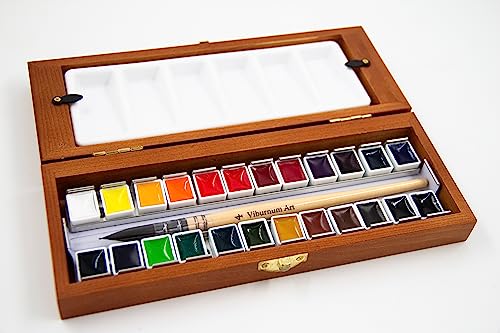 Viburnum Art Professional Watercolor Paint Set - 24 Half Pan Highly Pigmented Transparent Water Color Paints with #4 Synthetic Water color Brush, - WoodArtSupply