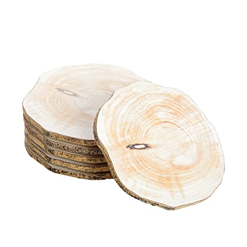 6-Pack Round Textured Print Wood Coasters for Drinks, Bar, Kitchen Home, Living Room, Tabletop Protection, Wood Pieces with Rope for Crafts, DIY - WoodArtSupply