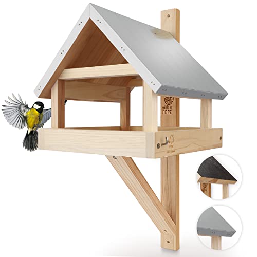 Wild Animal Heart XL Wooden Birdhouse with Weatherproof Metal Roof - Solid Wood Wall Bird Feeding House for Birds - Hanging Bird Feeding House wildtier herz