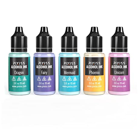 Pixiss Iridescent Color Changing Alcohol Ink Set - 5 Shades of Alcohol Ink for Epoxy Resin Supplies, Yupo Paper, Tumblers, Coasters - Resin Colorant Pixiss