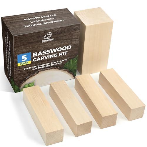 BeaverCraft Basswood Carving Blocks Whittling Wood for Carving Wood Carving Blocks 5PCS - Wooden Blocks for Crafts Basswood for Carving - Unfinished