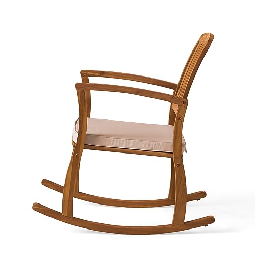 Christopher Knight Home Selma Acacia Rocking Chair with Cushion, Teak Finish - WoodArtSupply