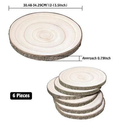 6 Pack Wood Slices 12-13.5 Inch Large Wood Rounds Tree Bark Wood Slices for Centerpieces,Arts,Crafts,DIY Projects,Parties,Holidays and Home Decor - WoodArtSupply