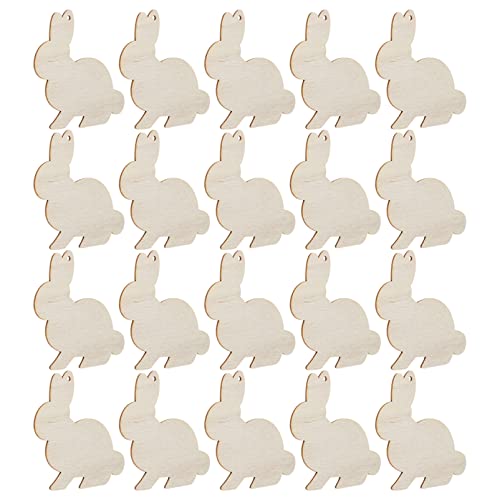 20pcs Unfinished Easter Wooden Shapes Bunny Cutouts Ornaments Easter Bunny Rabbit Shapes Easter Tree Ornaments Healifty