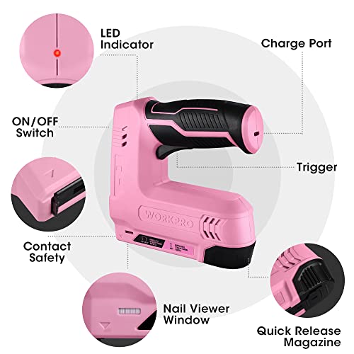 WORKPRO 3.6V Power Electric Cordless 2-in-1 Staple and Nail Gun, 2.0Ah Battery Powered Stapler for Upholstery, Crafts, DIY, Including USB Charger WORKPRO