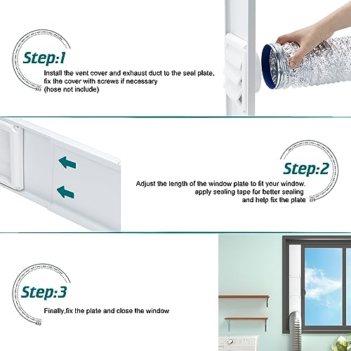 Daisypower Dryer Vent Window Kit, Adjustable Window Vent Kit with Outdoor Dryer Vent Cover,4 Inch Hood for Exhaust Ventilation Daisypower
