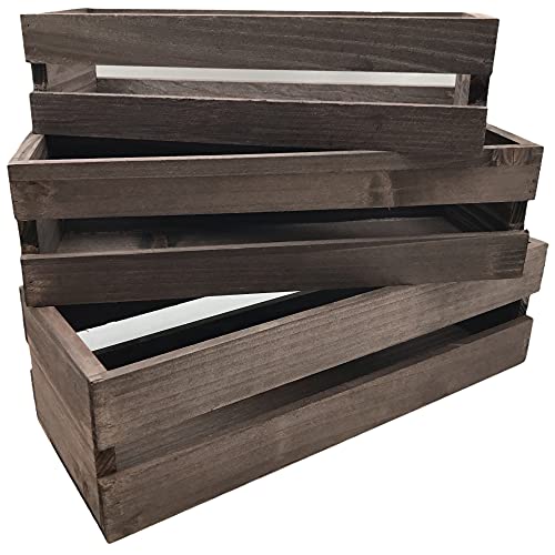 3 Pack Wood Craft Crate Caddy Set | Nesting, wood crates for display, wooden boxes for crafts, decorative wooden crate, Wood box storage crate,
