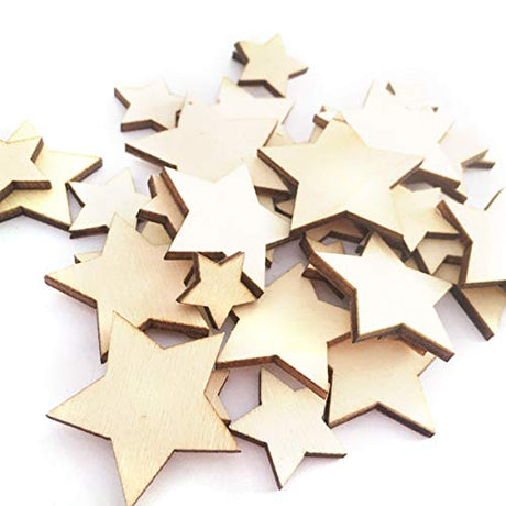 Sewroro 200pcs Wooden Stars Unfinished Wood Star Pieces Mini Unfinished Wood Craft Star Craft Wood for Making Wedding Crafts Sewroro