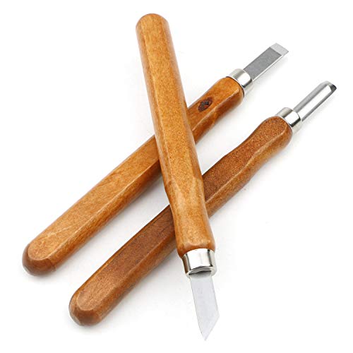 3Pcs Set SK5 Carbon Steel Unxuey Wood Carving Tools Set Handmade Wood Crafts Mini Chisel Steel with Hand Handle for Printmaking, Engraving Seals, Unxuey