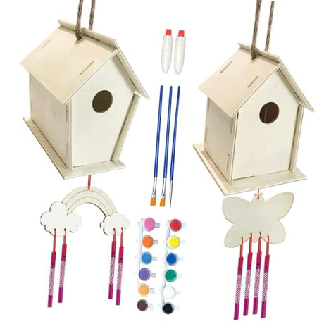 VILLCASE 1 Set Lanyard House Unfinished Arts Kits Kids Craft Wind Chime Ornament Wind Chime Pendant Wind Chime Kit Pigment Child Decorate Wood VILLCASE