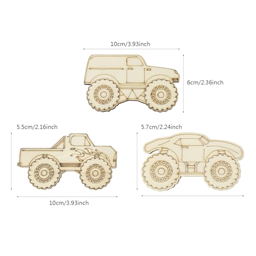 30 Pack Unfinished Wood Monster Truck Cutouts Crafts Truck Party Game Favors Vehicles to Paint Wooden Truck Hanging Ornaments DIY Gift Tags for Home