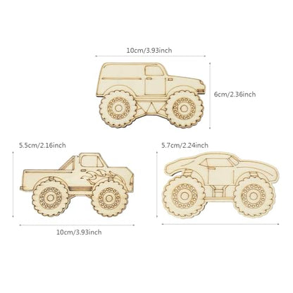 30 Pack Unfinished Wood Monster Truck Cutouts Crafts Truck Party Game Favors Vehicles to Paint Wooden Truck Hanging Ornaments DIY Gift Tags for Home