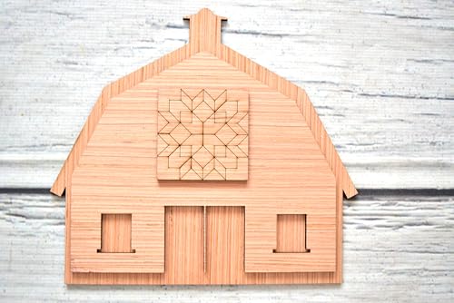 Barn with Wooden Quilt Square Design Cutout Unfinished Wood Shape Style, Interchangeable Sign and Wreath Kit Quilting Blocks AVTRBoutique